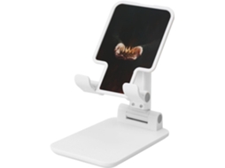 Mãos Segurando Uma Coroa Com Suporte Dobrável Para Celular Em Tom Dourado Escuro, Ângulo Ajustável, Suporte De Mesa