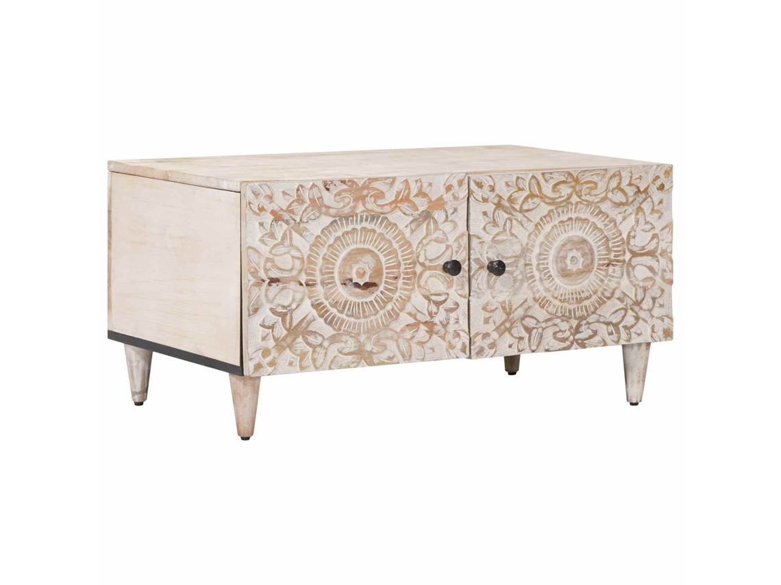 Vidaxl Mesa De Centro Branco 80 X 50 X 40 Cm Madeira De Manga Maciça