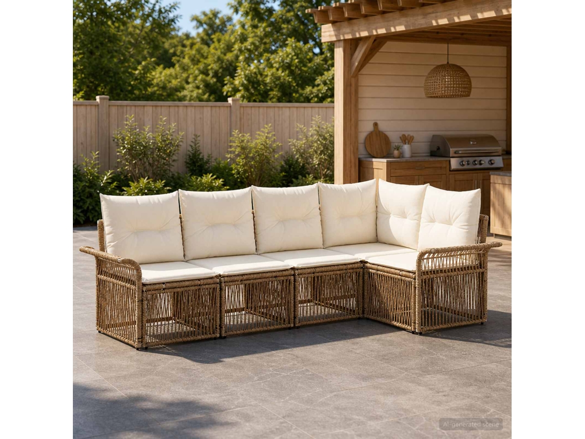 Vidaxl Conjunto De Sofá De Jardim 5 Pcs Bege Vime Pe
