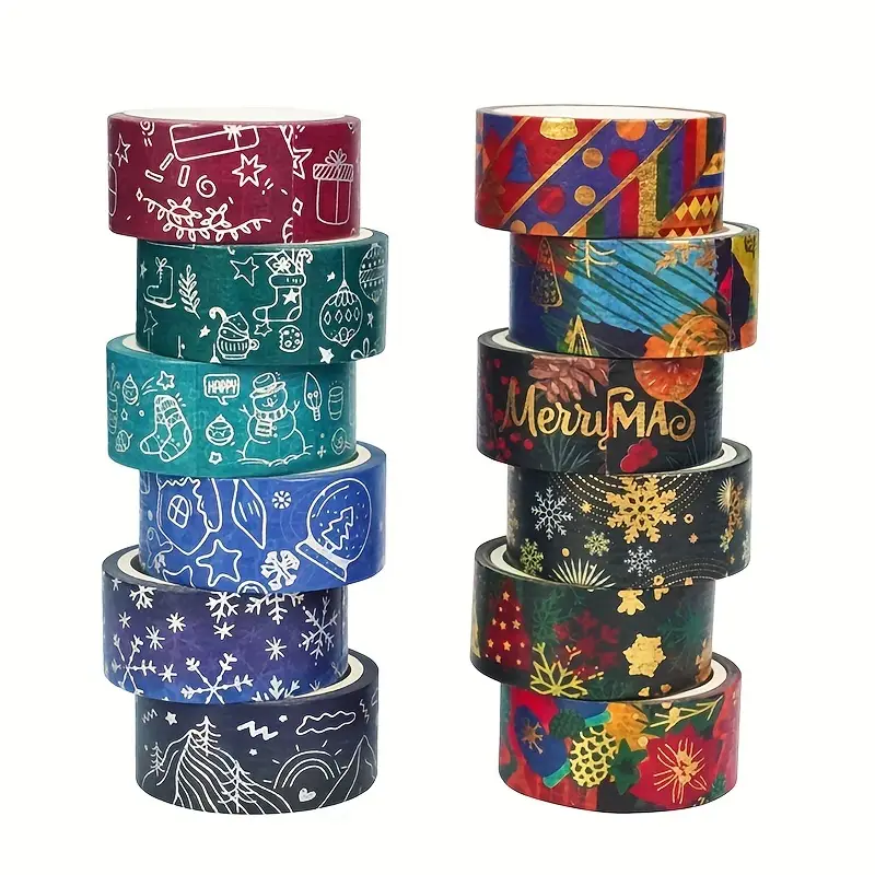 Fita Adesiva, 12 Rolos, De Fita Adesiva Natalina Da Série Winter Christmas Hot Stamping E Fita De Papel, Ideais Projetos Artesanais De Natal