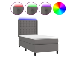 Cama Box Spring com Colchão e Led Couro Artificial Cinza MAISON EXCLUSIVE (90x200 cm)