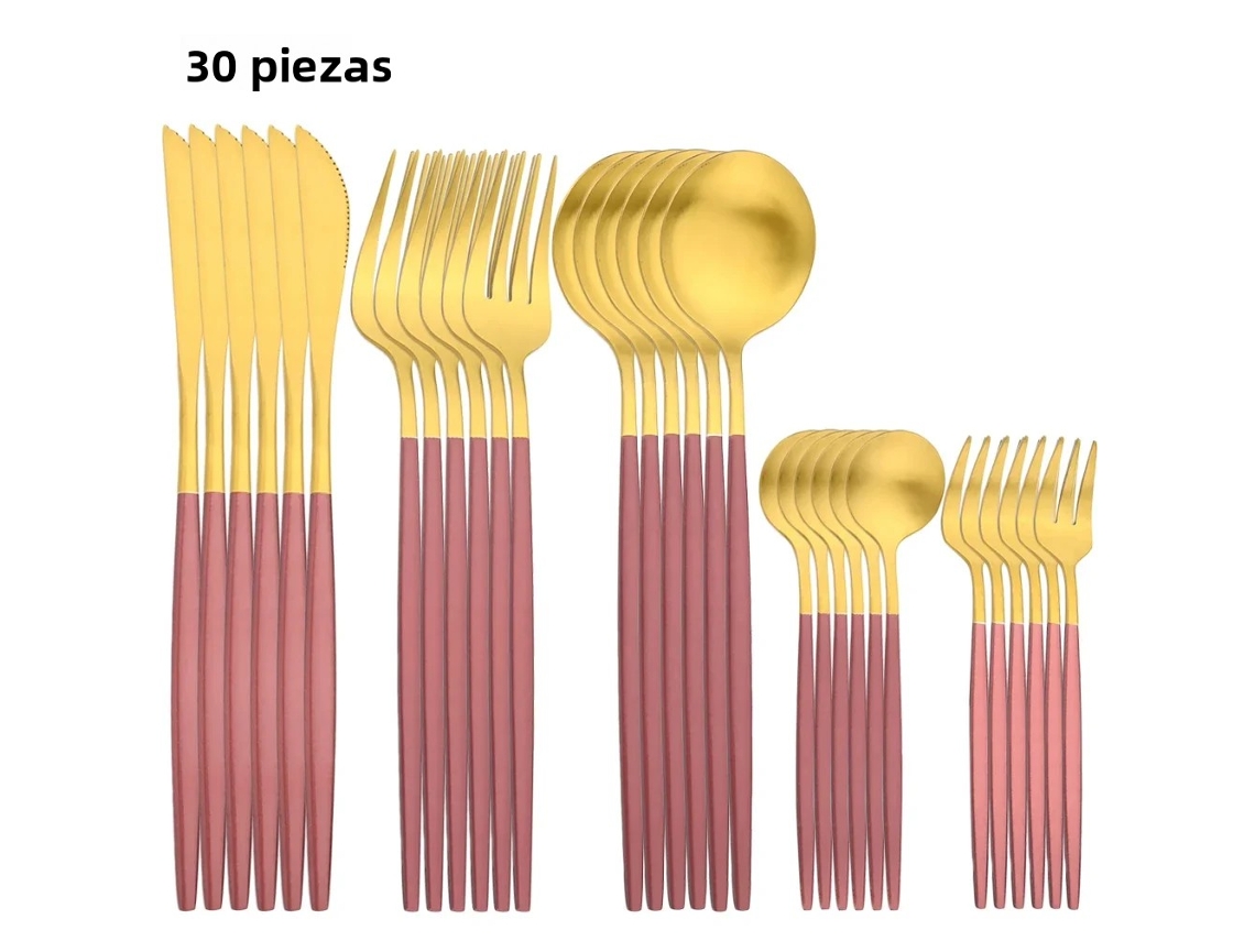 Conjunto De Talheres De Aço Inoxidável (rosa Dourado) Com 30 Peças, Incluindo Faca De Frutas, Colher, Garfo E Guardanapo De Cozinha.