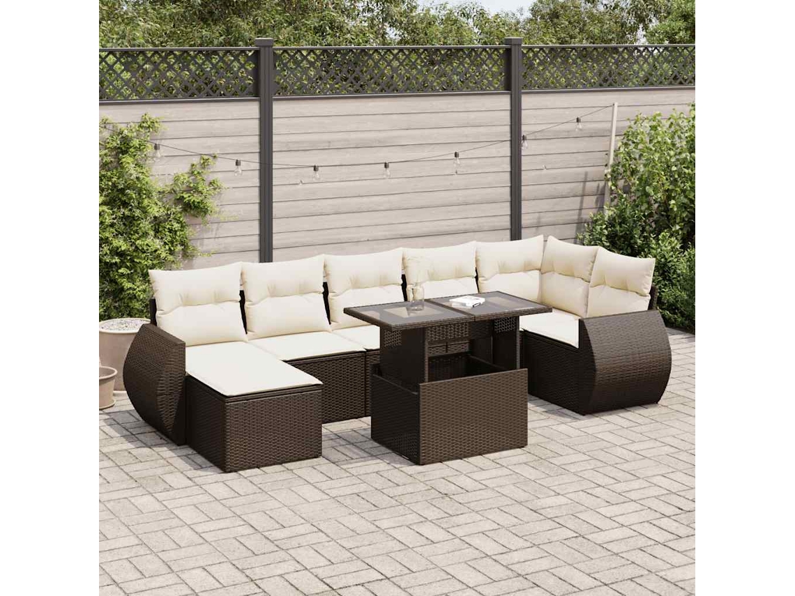 Vidaxl 8 Pcs Conjunto Sofás De Jardim C/ Almofadões Vime Pe Castanho
