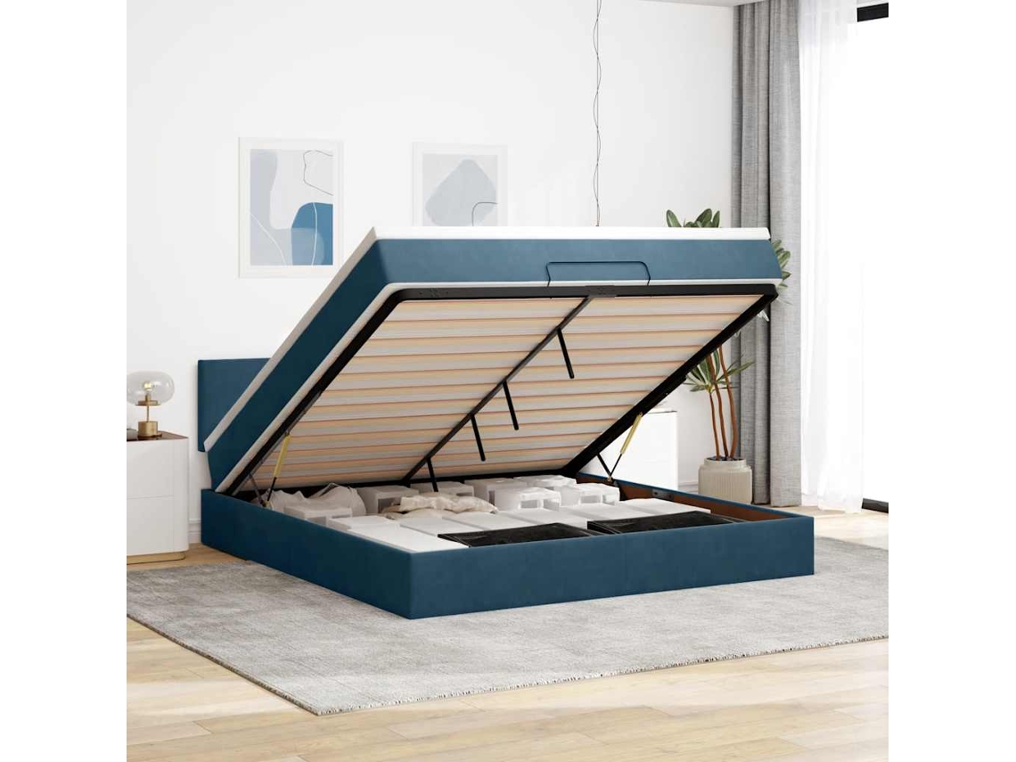 Vidaxl Estrutura De Cama Otomana Com Colchão 180x200 Cm Azul Escuro