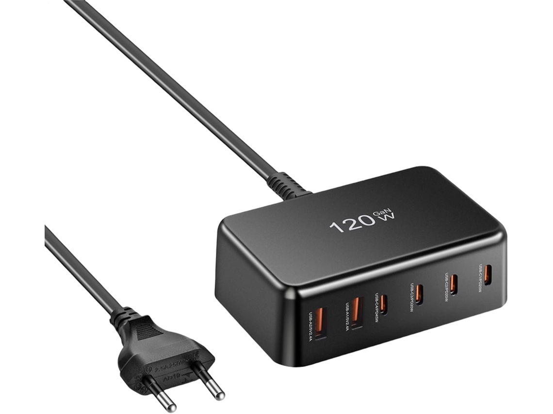 Chargeur Rapide Usb C Chargeur Multiport Para Telefone,120w 6 Portas Charge Rapide Para Usuários D Gokoco