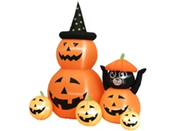 Abóbora Insuflável Halloween Gato Led Ip44 Insuflador Laranja