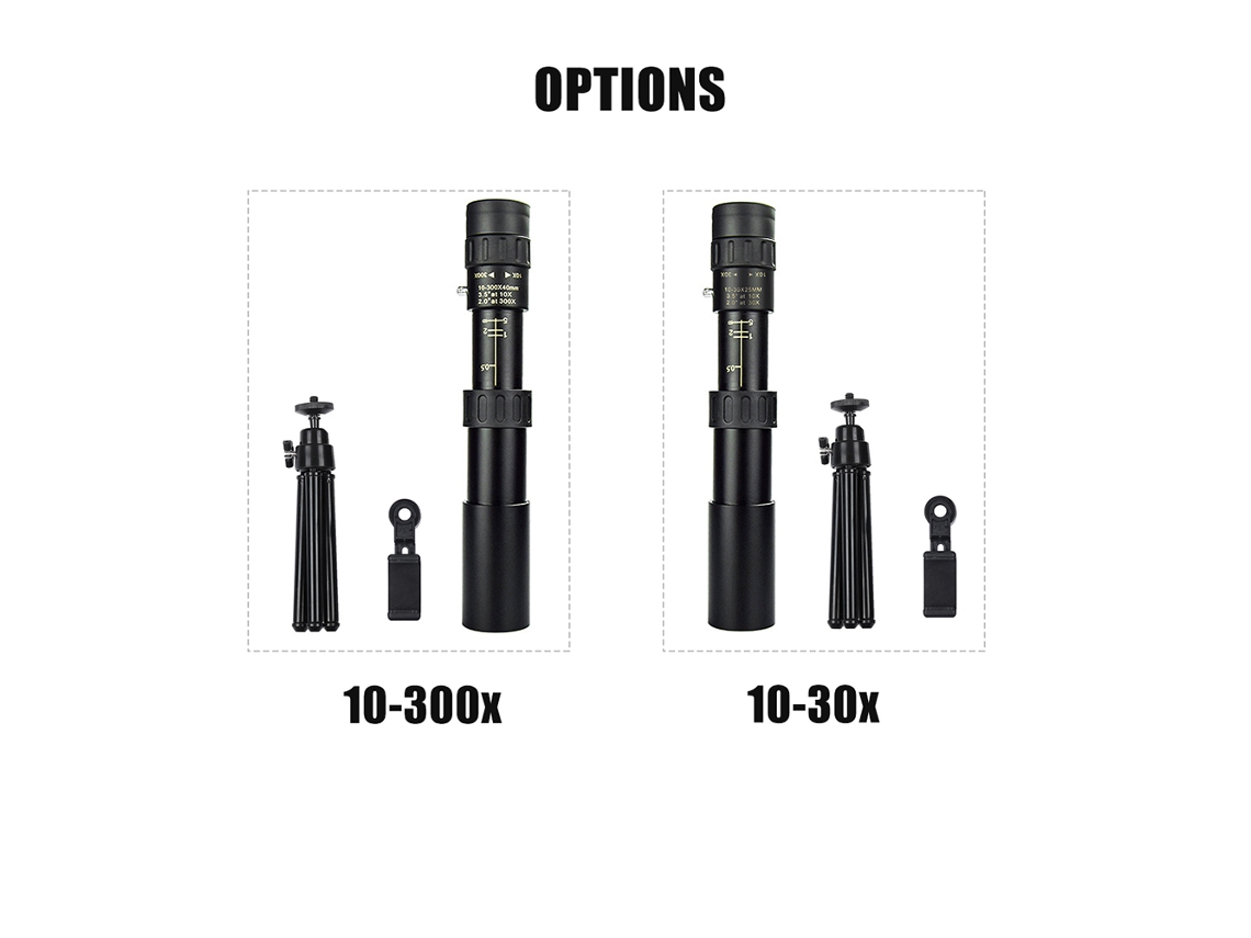 Lente Monocular Zoom 10-300x40 Bak4 com Tripé e Suporte para Celular, Observação de Pássaros e Shows S/MARCA