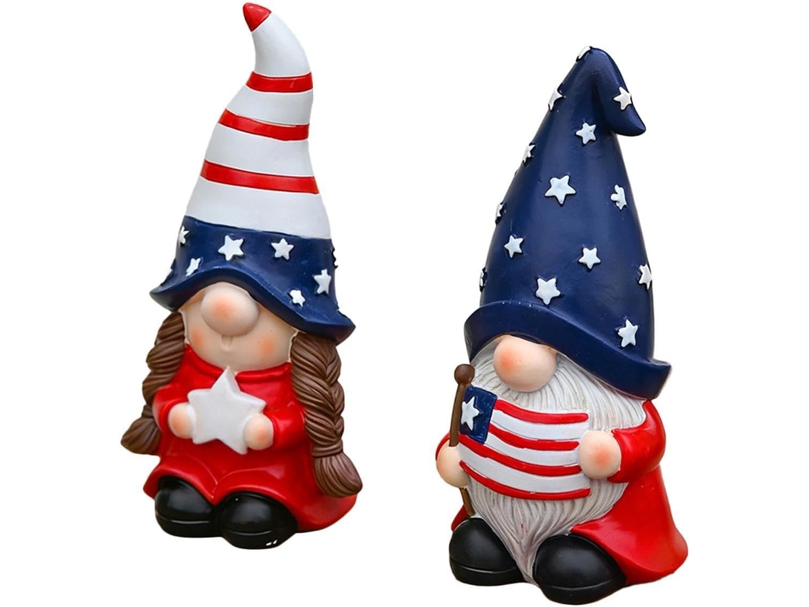 Gnomos Patrióticos 2 Pequenas Estatuetas Comemorativas Americanas Decorações 4 Julho Escritório Escola Lareira GOKOCO