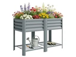 Horta Elevada com Prateleira Inferior. Mesa de Cultivo em Metal Galvanizado com Forro 120x55x80 Cm Cinzento Prateado Ge