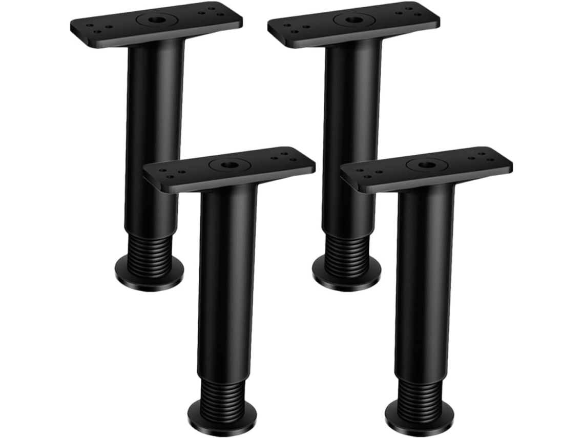 Suporte De Cama Ajustável Em Aço Preto E Plástico, Conjunto De 4 Peças | Pé Central