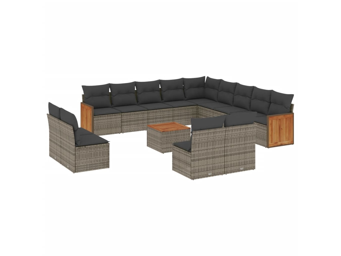 Conjunto de 14 Sofás P/ Jardim C/ Almofadões Vime Pe Cinzento MAISON EXCLUSIVE (14 pcs)