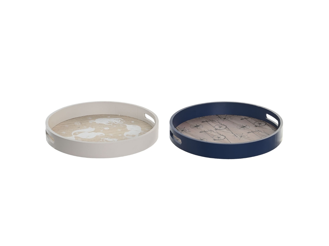 Bandeja de Aperitivos Dkd Home Decor Azul Branco Madeira Mdf 35 X 35 X 5 Cm 2 Unidades