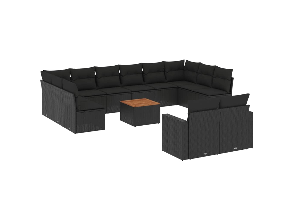 Conjunto de 13 Sofás de Jardim com Almofadões Vime Pe Preto MAISON EXCLUSIVE (N/A)