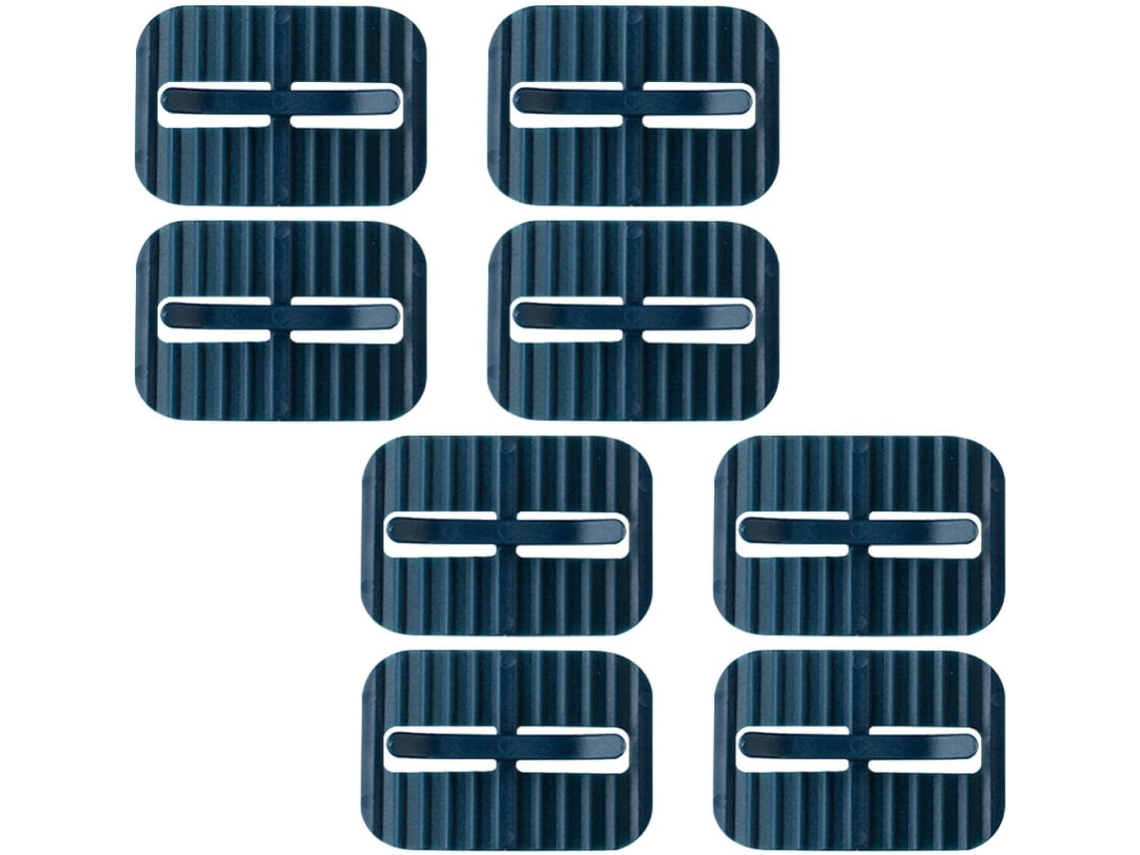 Conjunto de 8 alfinetes de plástico azul claro para lixeira, antiderrapantes e removíveis, ideais para organização.