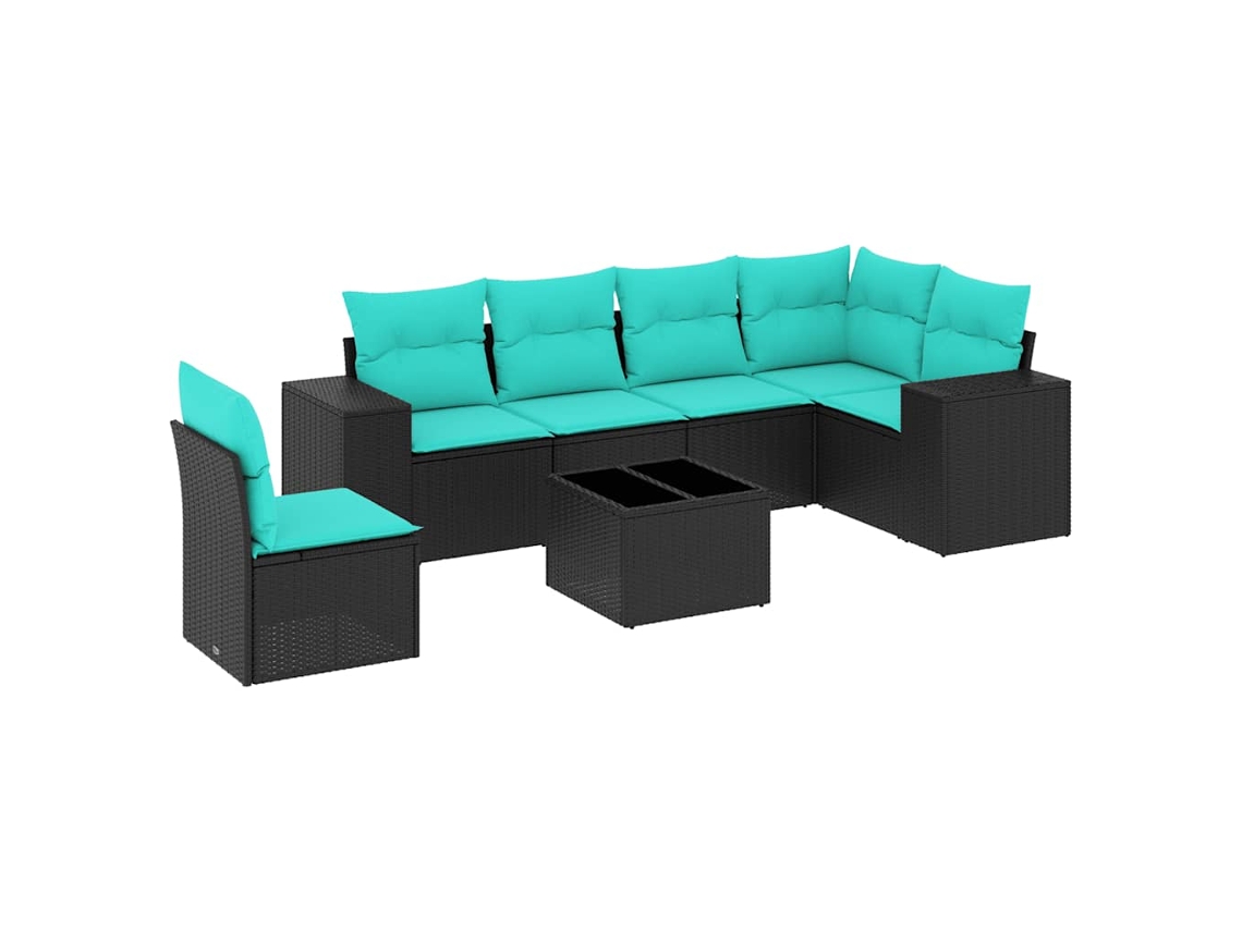 Conjunto de Sofá de Jardim, 7 Peças, Almofadas, Rattan Preto MAISON EXCLUSIVE