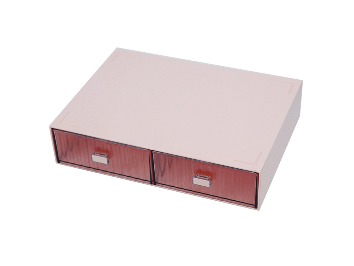 Organizador de gavetas para mesa plástico DIY à prova de água e poeira 2 gavetas rosa listrado S/MARCA