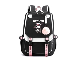 Mochila Escolar, Estampa De Desenho Animado Com Bolsa De Ombro, Cores Preta, Branca Para Estudantes