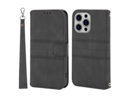 Capa Pega Para Iphone 15 Pro Pele Sintética Preto