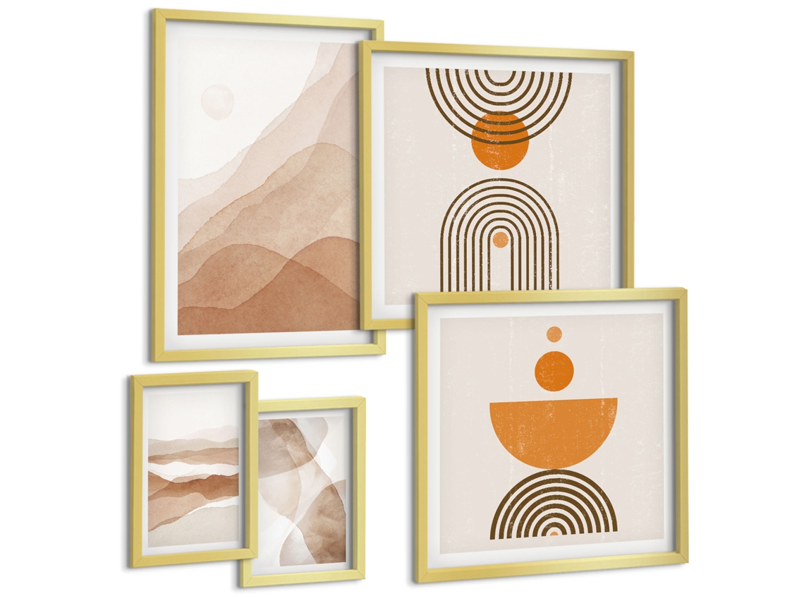 Conjunto De Pinturas Estruturas Vários Tons Minimalismo Espelharte (5 Peças)