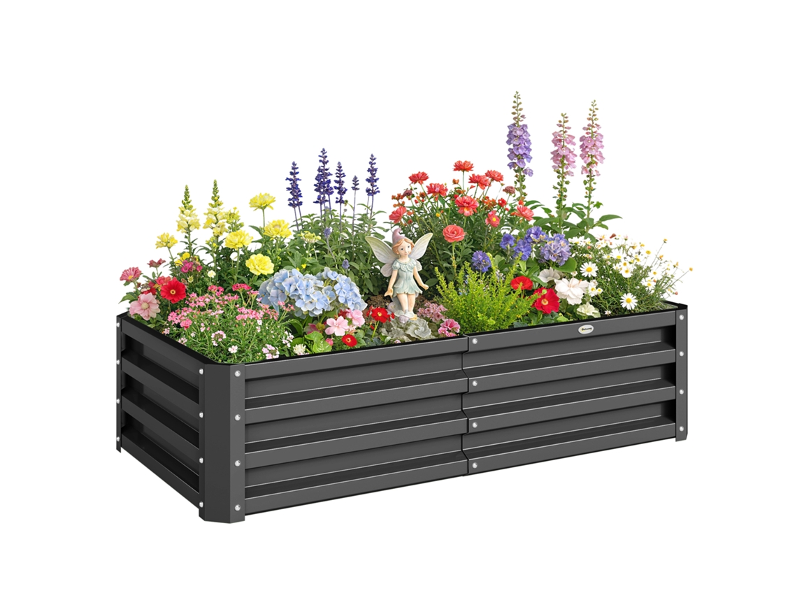 Floreira Elevada Aço Galvanizado 120x60x30,5cm Cinzento