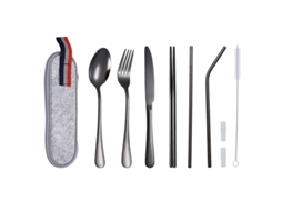 Kit De Utensílios De Viagem Em Aço Inoxidável 8 Peças Caixa De Armazenamento Preto 23,5x6,5x3 Cm