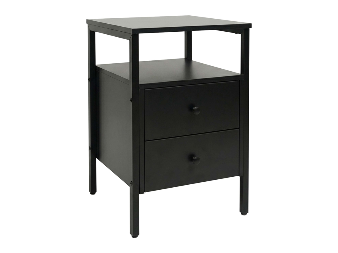 Relaxdays Mesa De Cabeceira Retangular, 2 Gavetas, Prateleiras Abertas, A X L X P: 61 X 40 X 40 Cm, Quarto, Preta