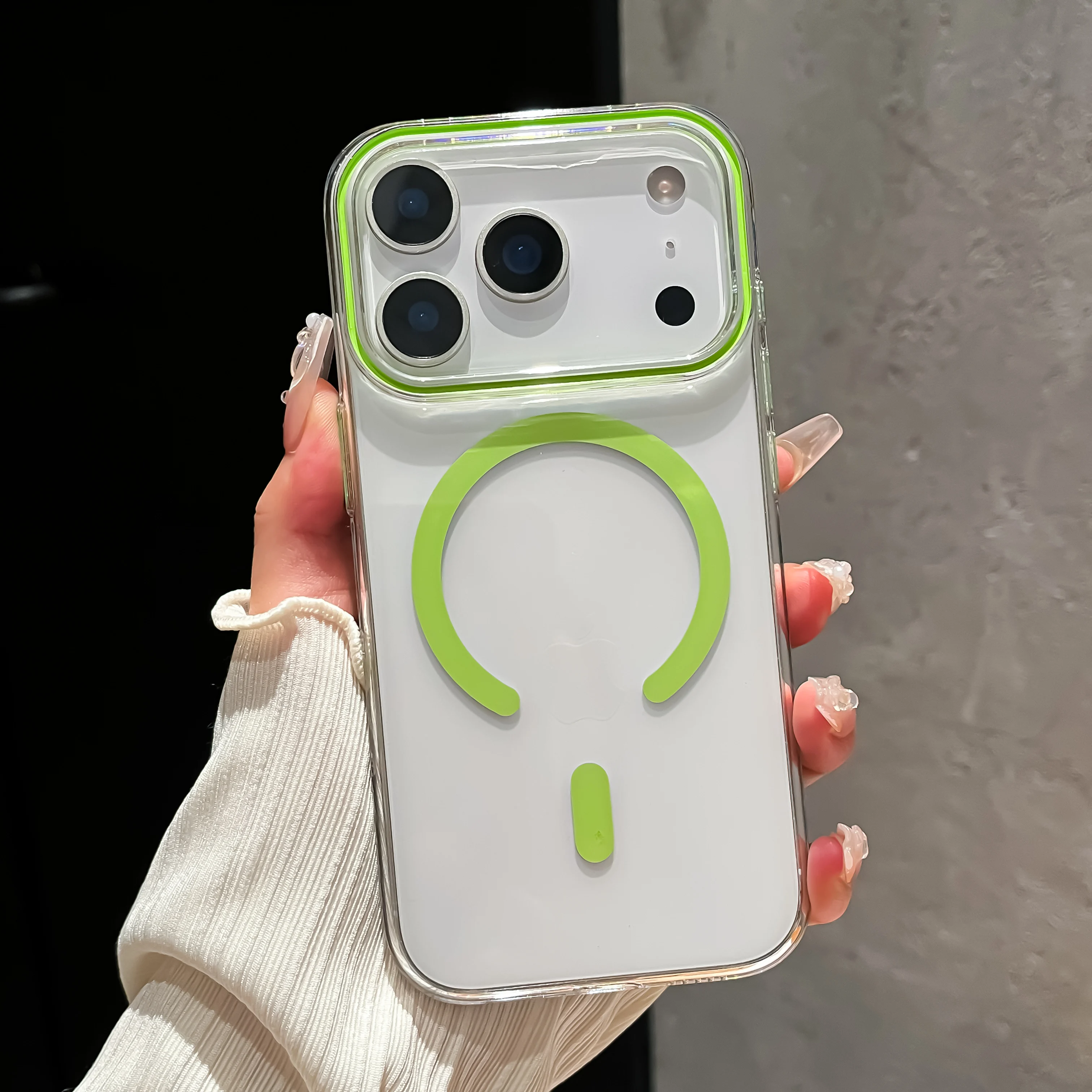 Capa Protetora Transparente E Resistente A Impactos Para Carregamento Sem Fio (verde) Para Iphone 15 Pro Max