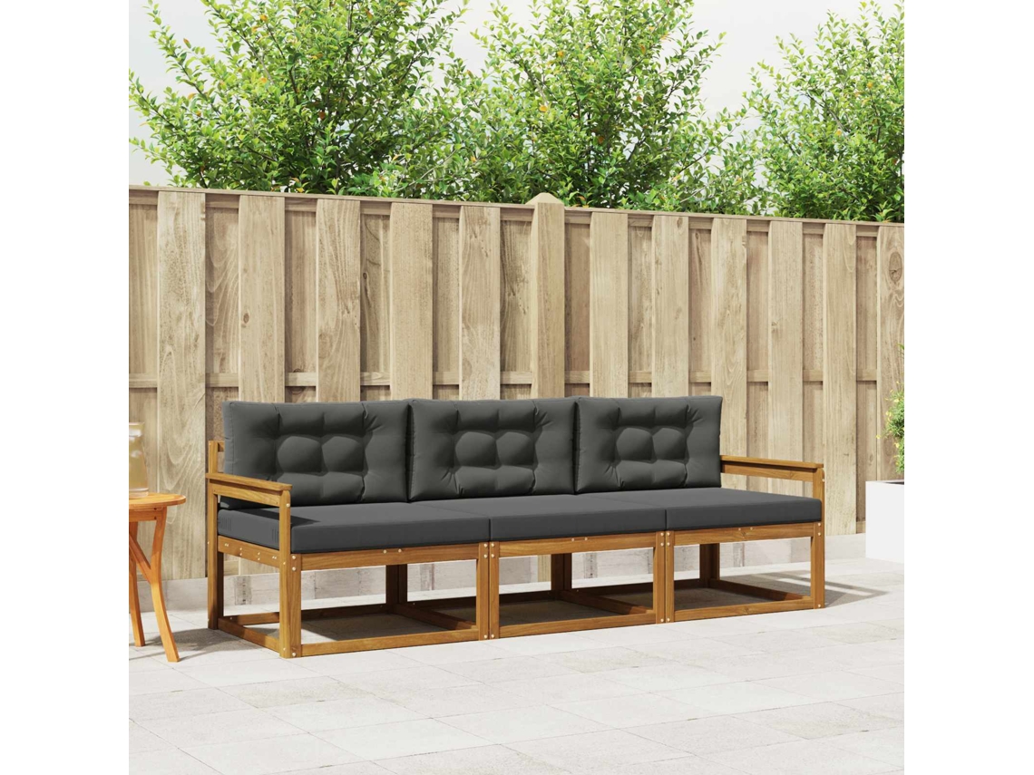 Vidaxl Conjunto De Sofás Para Exterior 3 Pcs Natural E Antracite