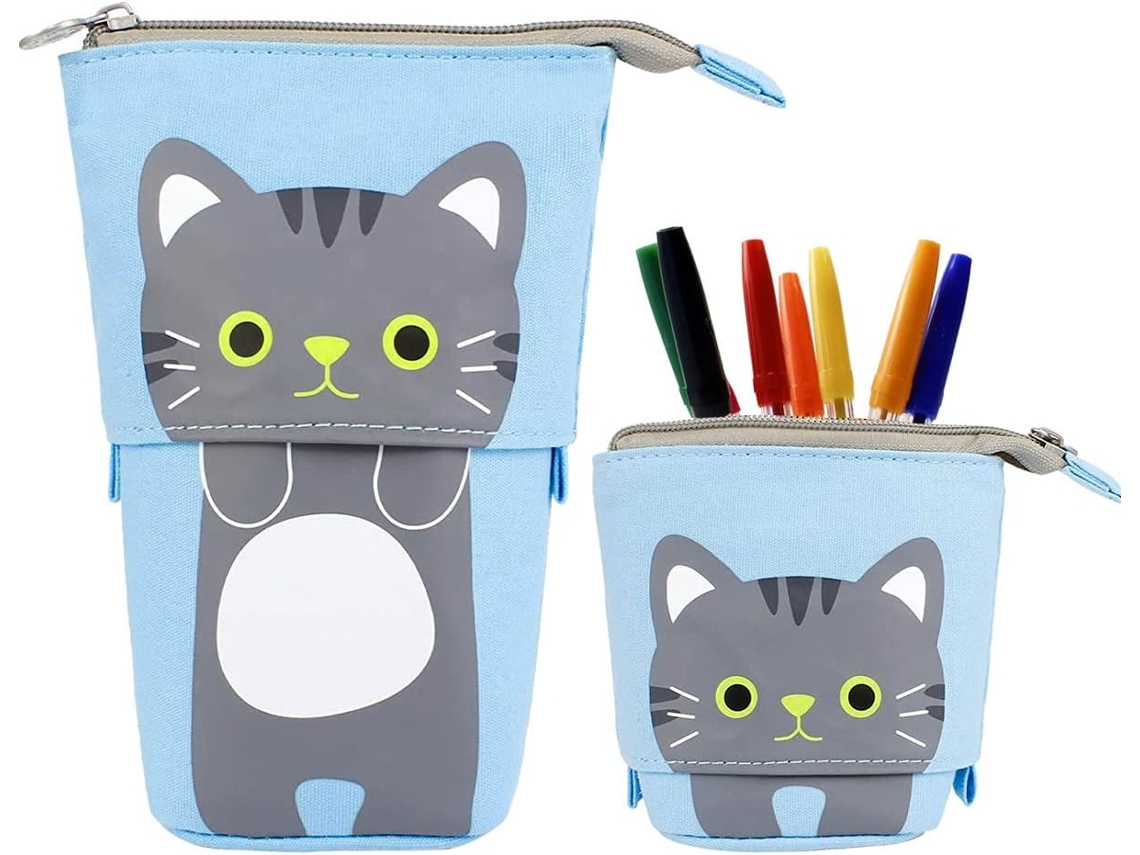 Estojo para Lápis, Dobrável, com Suporte, Lona, Gato AQUAFORGE
