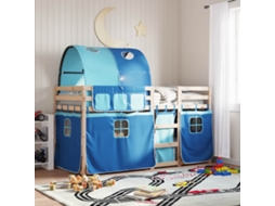 Vidaxl Beliche Com Cortinas 90x190 Cm Madeira De Pinho Maciça Azul