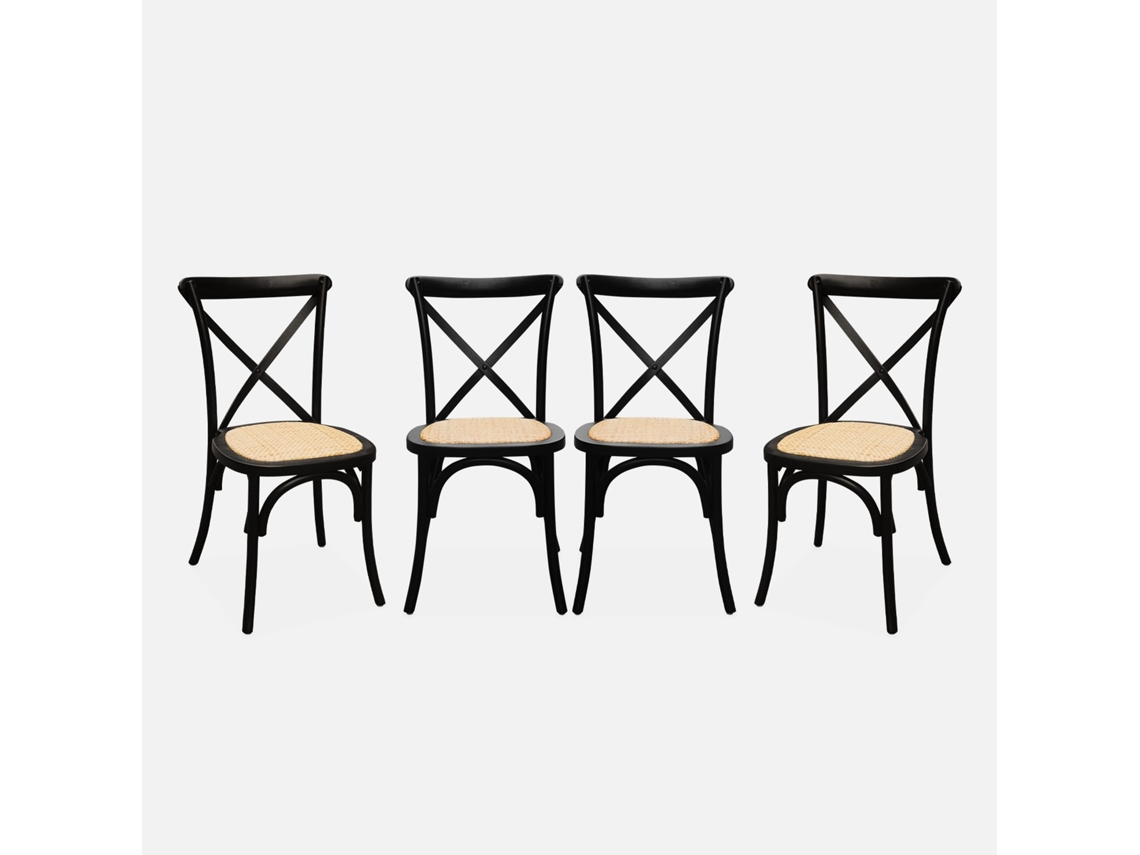Cadeira Estilo Bistrô Em Madeira, Set De 4, Preto