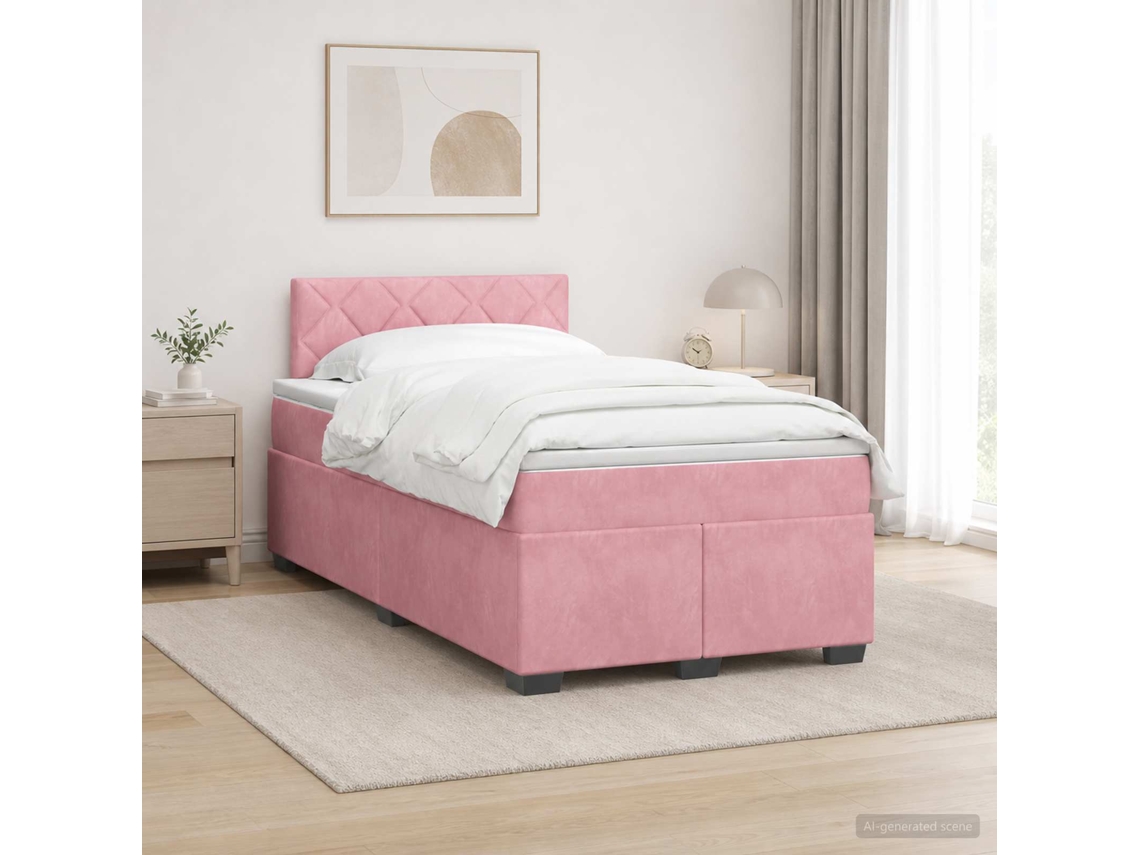 Vidaxl Cama Box Spring Com Colchão E Led Rosa 120 X 190 Cm Veludo