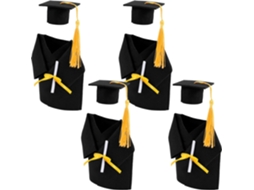 Pequeno Chapéu de Formatura em Tecido Preto, Conjunto 4 Rolhas para Garrafas, Capas Decorativas CHABERLU