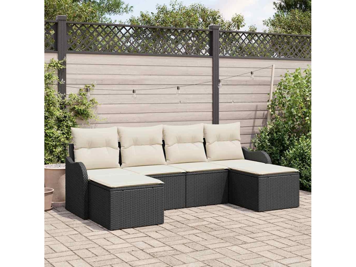 Vidaxl Conjunto De Sofá De Jardim Com Almofada 6 Pcs Preto E Branco