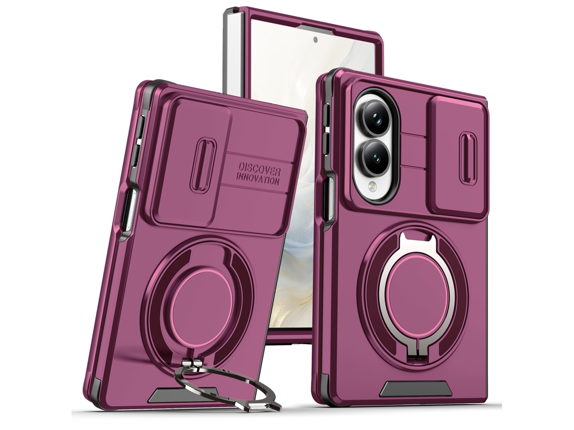 Capa Para Galaxy Z Fold 8 Ultra Com Câmara Deslizante, Resistente A Impactos E Com Suporte Giratório De 360° Rosa Choque Hexinyigjly