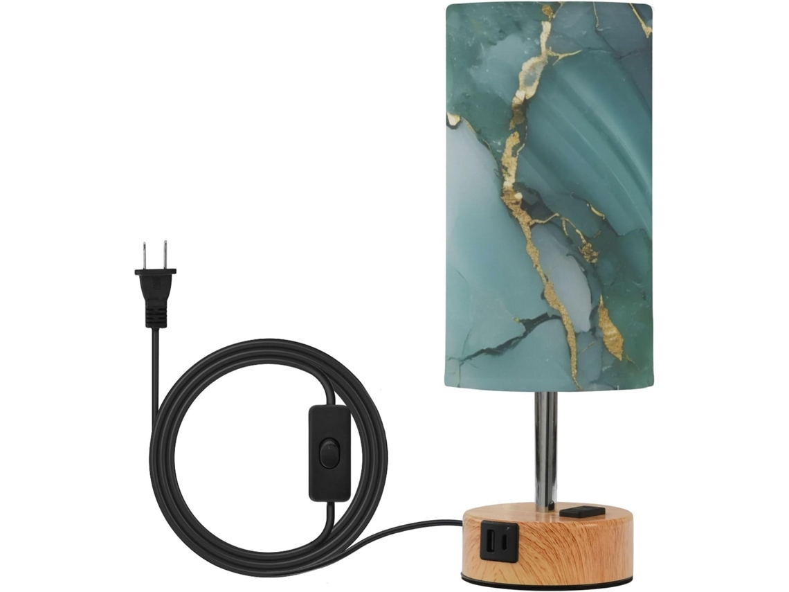 Luminária De Mesa Abajur Cabeceira Pequena E Luxuosa Em Mármore Verde Dourado Com Portas Usb C A 3 Temperaturas Cor