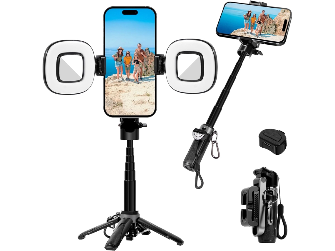 Mini Tripé 3 Em 1, Bastão De Selfie E Suporte Para Telefone, Tripés Para Telefone Com Controle Remoto, Tripé De Viagem Leve Com 2 Luzes, Compatível Co