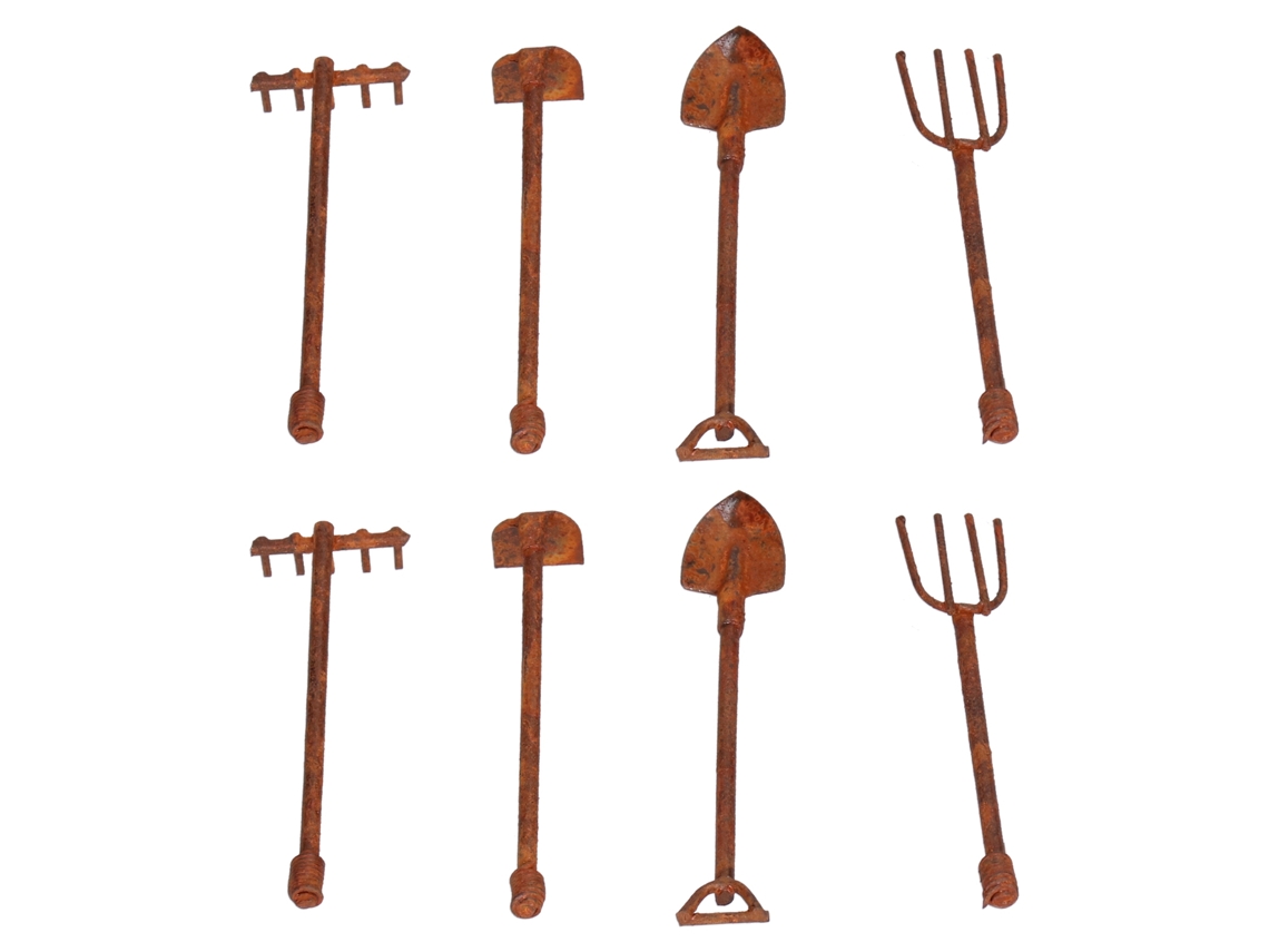 Conjunto De Ferramentas Agrícolas Miniatura De Ferro Enferrujado Para Casinha De Bonecas 4 Peças