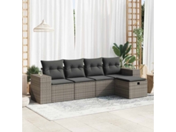 5 Pcs Conjunto Sofás De Jardimconjuntos Relax Jardimconjunto De Jantar C/ Almofadões Vime Pe Cinzento Cfw264891 Lovely Home