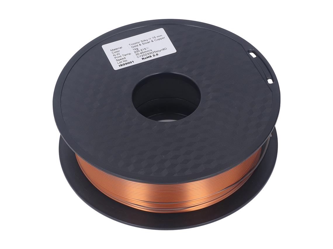 Filamento PLA tricolor ouro prata cobre seda para impressora 3d