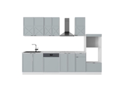 Cuisine Fame Line, 300cm Com Armário Alto, Pt Mármore, Azul Claro Cinza/branco, Branco, Vicco