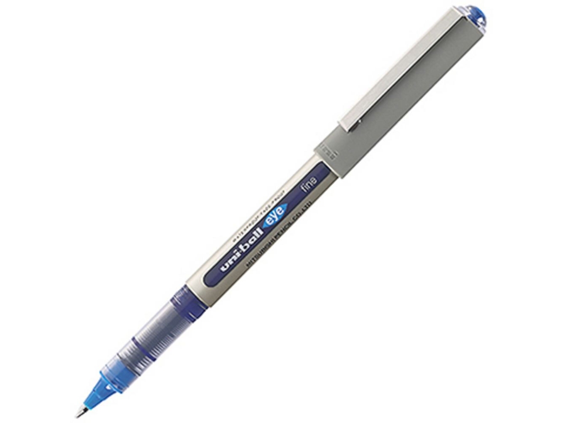 Esferográfica UNI-BALL Eye Ub-157 Ponta Fina, Corpo Prateado Em Polipropileno, Tinta Azul, Pack 12 Unidades