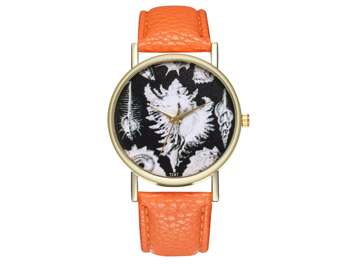 Relógio masculino Zhoulianfa T247-a laranja, analógico, de quartzo, com pulseira de couro PU e mostrador redondo.