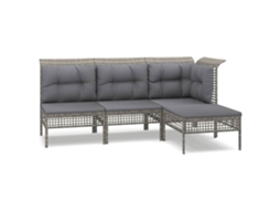 Conjunto de 4 Lounge de Jardim com Almofadões Vime Pe Cinzento MAISON EXCLUSIVE