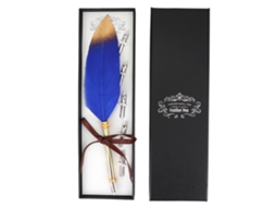 Kit Caneta Pluma Clássica Retro Para Estudante Azul