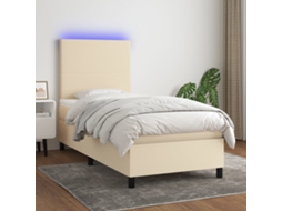 Cama De Solteiro | Camas Para Quarto | Cama Box Spring C/ Colchão E Led 80x200 Cm Tecido Cor Creme