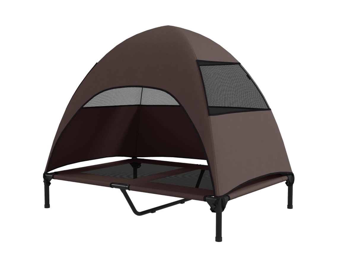 Cama Elevada para Cães de Grande Porte com Cobertura, para Uso Externo, 106 X 76 X 99 Cm, Café TOPBRICO