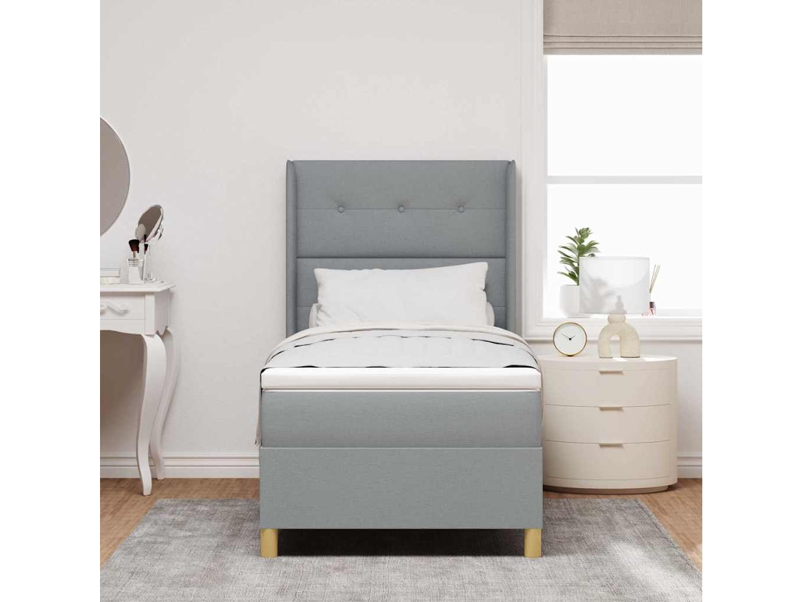 Vidaxl Cama Box com Cabeceira Cinzento claro 90 X 200 Cm Tecido