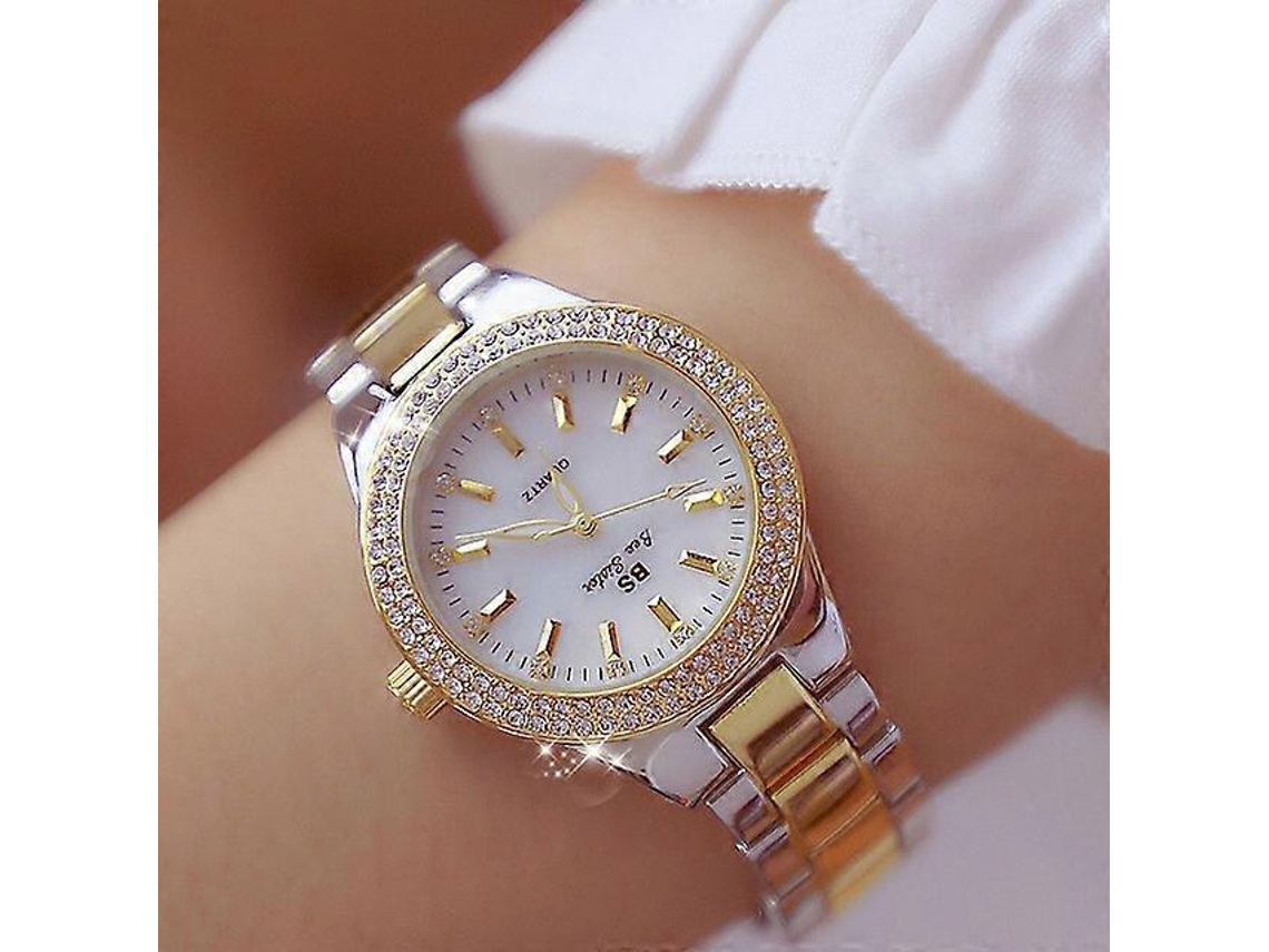 Relógio Feminino Bs Bee Sister Fa1258 Com Caixa Redonda, Pulseira De Liga Metálica E Diamantes (dourado Em Intervalos)