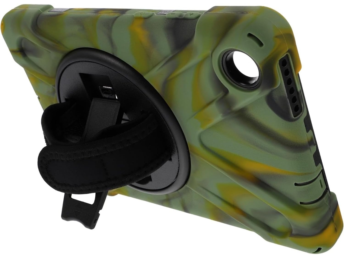 Capa protetora reutilizável com suporte giratório compatível com aba Lemovo, camuflada.
